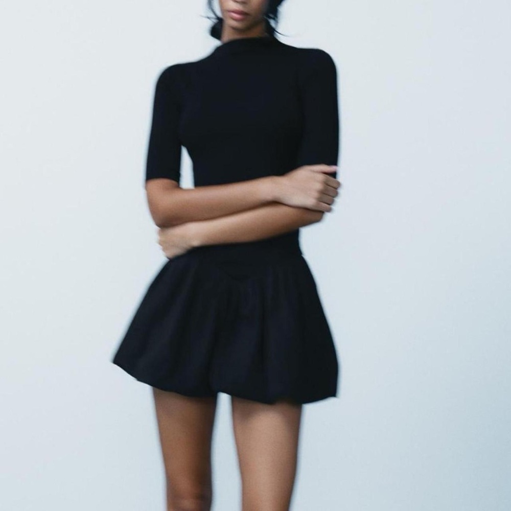 ZARA Black Mock Neck Bubble Hem Dress